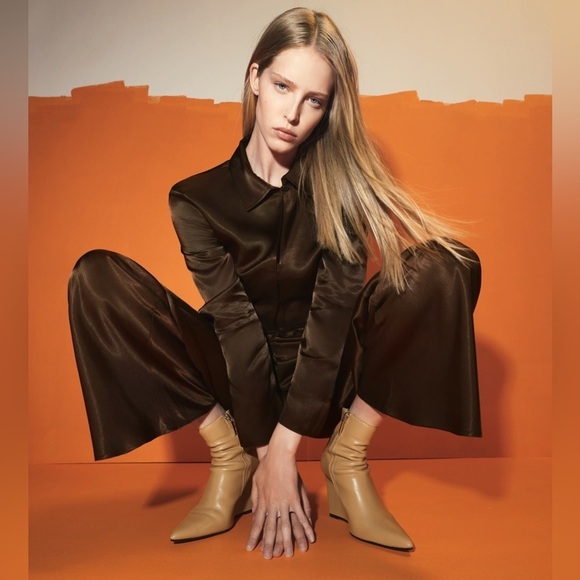 Zara Camel Wedge Heeled Boots - Picture 5 of 7